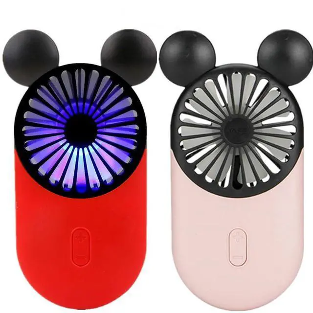 Main image of Kbinter Cute Personal Mini Fan, Handheld & Portable USB Rechargeable Fan with Beautiful LED Light, 3 Adjustable Speeds, Portable Holder, for Indoor Outdoor Activities, Cute Mouse 2 Pack (Red+Pink)