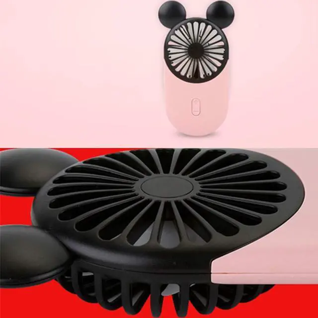 Alt view image 3 of 5 - Kbinter Cute Personal Mini Fan, Handheld & Portable USB Rechargeable Fan with Beautiful LED Light, 3 Adjustable Speeds, Portable Holder, for Indoor Outdoor Activities, Cute Mouse 2 Pack (Red+Pink)