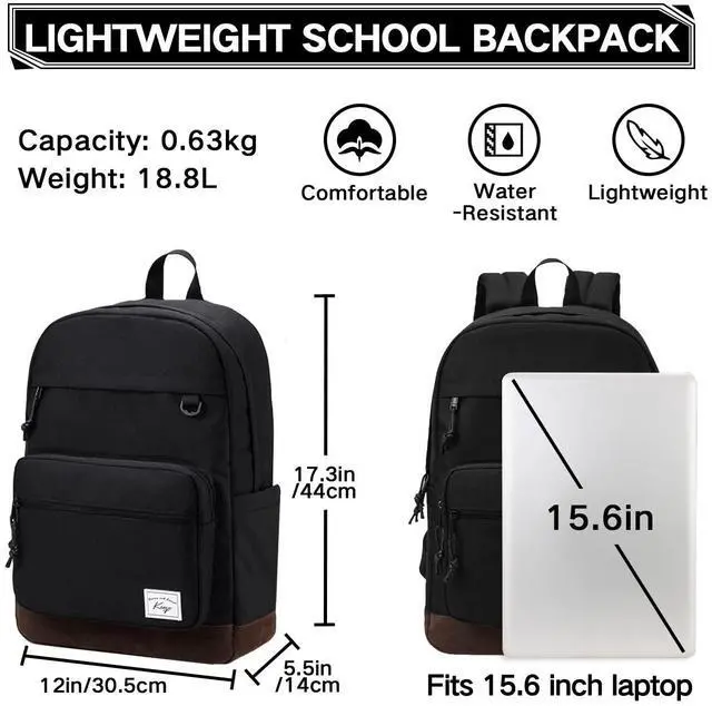 Alt view image 2 of 5 - Kasqo Backpack for Men, Vintage School Backpack Bookbag for College Unisex Laptop Backpack Daypack for Work/Travel Black