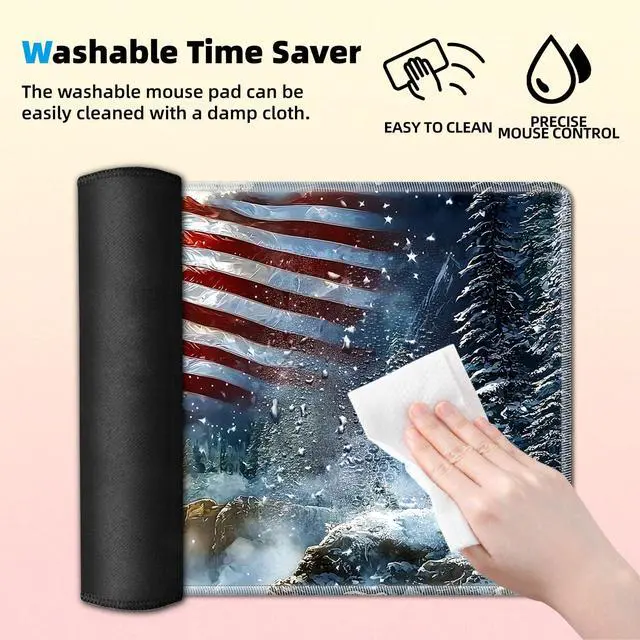 Alt view image 3 of 5 - KUJKBFWJ Large Gaming Mouse Pad with Cup Coaster Set, XXL Mousepad Large Desk Pad with Non-Slip Base, Extended Mousemat with Stitched Edges, 35.4 x 15.7 in, Flag and Eagle
