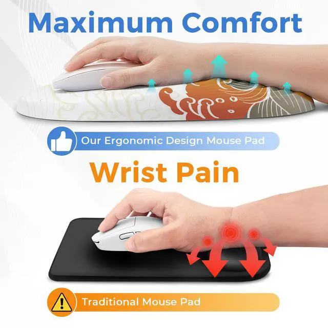 Alt view image 2 of 5 - ORIENWEEDA Ergonomic Mouse Pad with Wrist Support, Comfortable Entire Memory Foam, Wrist Pain Relief and Anti-Slip PU Base, Mousepad for Various Computers, Laptop PC (12x8x1.2inch, Japanese Wave)