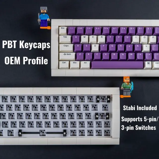 Alt view image 3 of 5 - KBDcraft 02Lilith 60% 5.5deg Ergonomic Keyboard with OEM Keycaps, Lego-Compatible Case, Gasket Mount, Wired, RGB, Hot-Swappable, Linear Switch, QMK, Vial for Win/Mac, Full Kit, White (Lilith 60%)