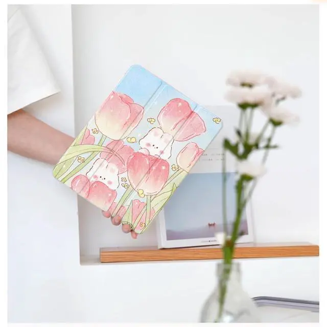 Alt view image 2 of 5 - Cute Kawaii Bunny Flower for iPad 10th Generation Case 10.9 Inch 2022 with Pencil Holder, Auto Sleep/Wake, Pink Leather Soft TPU Back Cover