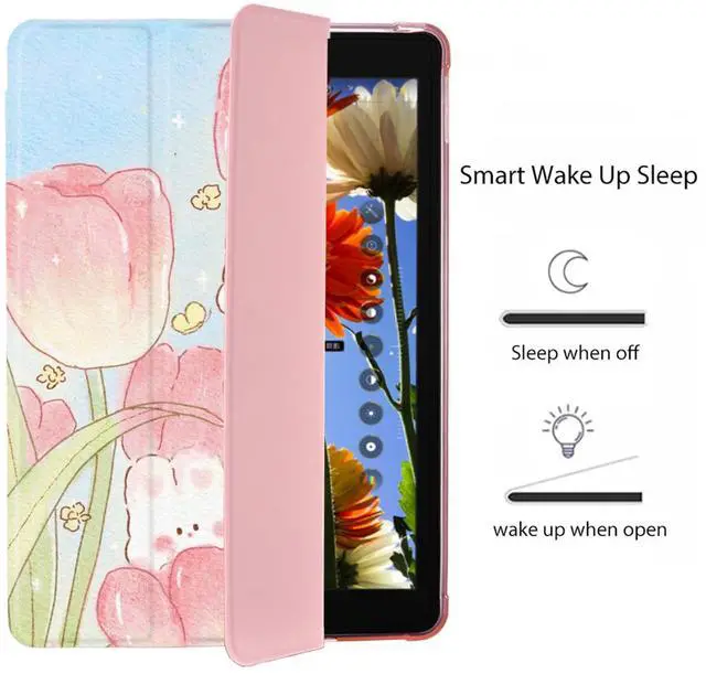 Alt view image 3 of 5 - Cute Kawaii Bunny Flower for iPad 10th Generation Case 10.9 Inch 2022 with Pencil Holder, Auto Sleep/Wake, Pink Leather Soft TPU Back Cover