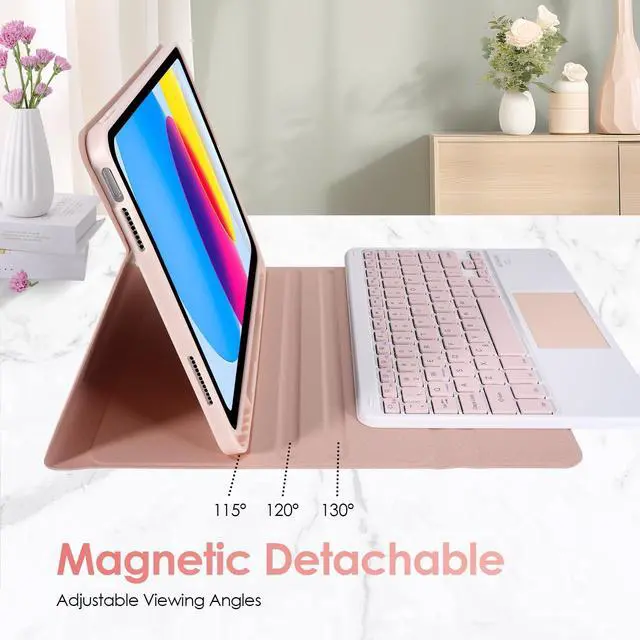 Alt view image 2 of 5 - LAMA Touchpad Keyboard Case for iPad (A16) 11th Gen 2025 /10th Gen 2022, Folio Cover with Pencil Holder, Multi-Touch Trackpad, Wireless Magnetic Keyboard for iPad 11th 10th Generation, Pink