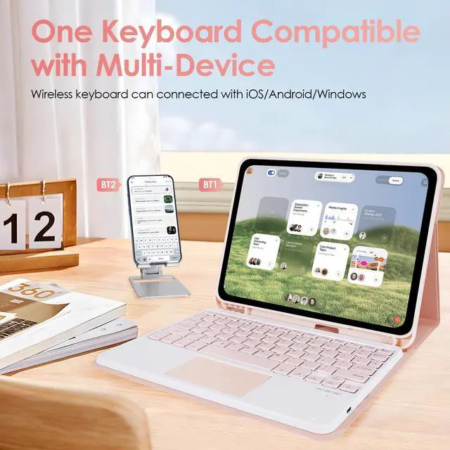 Alt view image 5 of 5 - LAMA Touchpad Keyboard Case for iPad (A16) 11th Gen 2025 /10th Gen 2022, Folio Cover with Pencil Holder, Multi-Touch Trackpad, Wireless Magnetic Keyboard for iPad 11th 10th Generation, Pink