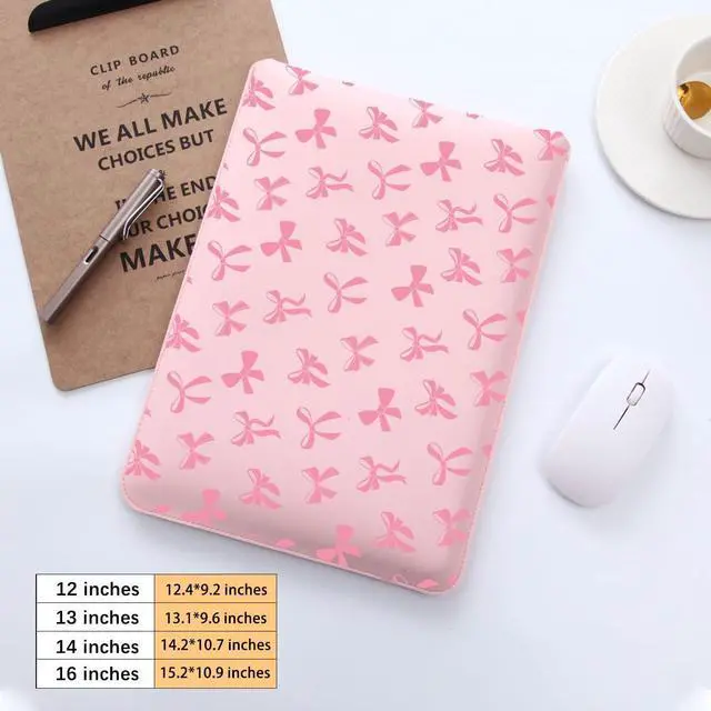 Alt view image 2 of 5 - Cute Kawaii Pink Bow Laptop Sleeves 16 Inch, Pink Faux Leather Cover Case for Women Girls, Compatible with MacBook Pro 16" 2019-2024/MacBook Pro 15"/MacBook Air 15"