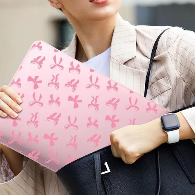 Alt view image 3 of 5 - Cute Kawaii Pink Bow Laptop Sleeves 16 Inch, Pink Faux Leather Cover Case for Women Girls, Compatible with MacBook Pro 16" 2019-2024/MacBook Pro 15"/MacBook Air 15"