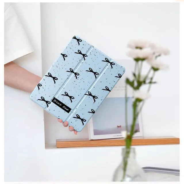 Alt view image 2 of 5 - Cute Black Bow for iPad (A16) 11th Generation Case 11 Inch 2025, for iPad 10th Generation Case 10.9 Inch 2022 with Pencil Holder, Auto Sleep/Wake, Blue Leather Clear Acrylic Back Cover