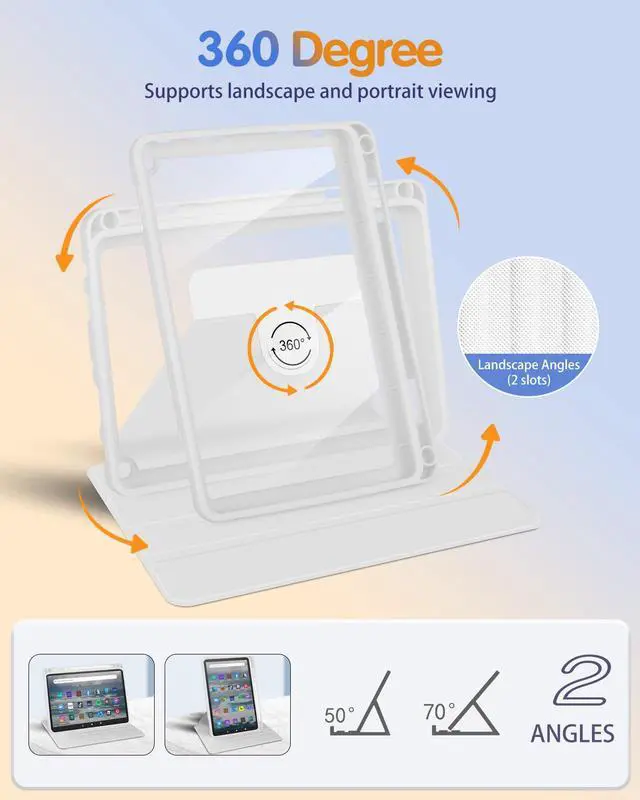 Alt view image 3 of 5 - Kidcube for Kindle Fire HD 8/8 Plus Tablet Case - 10th/12th Generation (2020/2022) 8" Women Girls Folio Cover with Pencil Holder Cute Flowers Design Rotating Stand Cases for  Fire HD 8/8 Plus