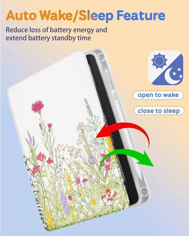 Alt view image 5 of 5 - Kidcube for Kindle Fire HD 8/8 Plus Tablet Case - 10th/12th Generation (2020/2022) 8" Women Girls Folio Cover with Pencil Holder Cute Flowers Design Rotating Stand Cases for  Fire HD 8/8 Plus