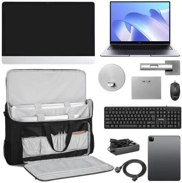 Alt view image 5 of 5 - LASUK 27-32" Monitor Transport Carrying Case(up to 2), Going Out Tote Bag Transporting LCD Screens, Monitors and TVs, for Travel, Work