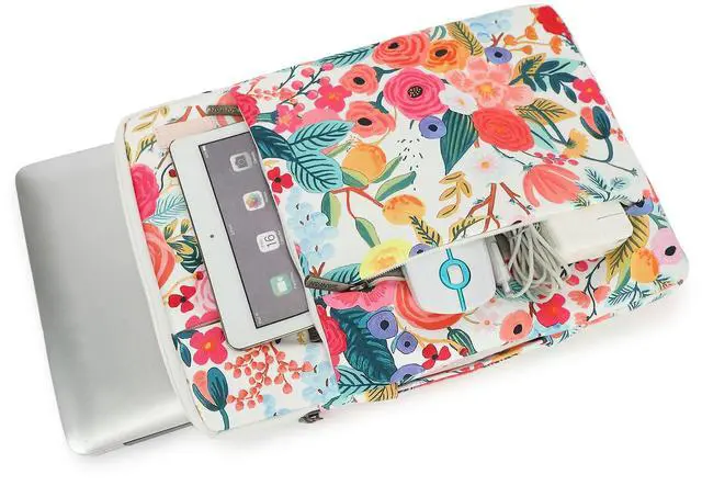 Alt view image 3 of 5 - SANFAN 360deg Protective 3 Pockets Laptop Sleeve Case Bag with Handle for MacBook Air 15 inch,MacBook Pro 16 inch and 15.6 inch Screen Laptop (Watercolor Flowers)