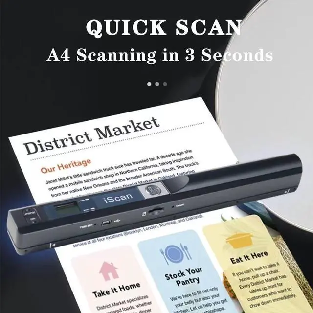 Alt view image 2 of 5 - KIDENEI Portable Scanner with 32G SD Card, 900DPI JPG PDF Format Portable Handheld Scanner, AA Battery (Not Included) USB Transfer Colour A4 Document Scanner for Business Photo Receipts Books (Black)