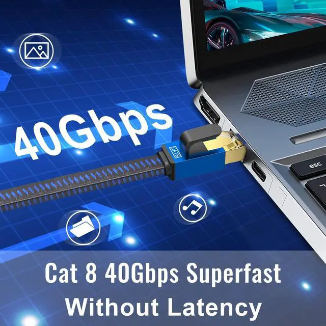 Alt view image 2 of 5 - LEKVKM Cat 8 Ethernet Cable 40 FT High Speed Long Internet Cable Nylon Braided Network Cable RJ45 Connectors SSTP Shielded Flat LAN Cable Cat8 ethernet Cables 40feet for PC