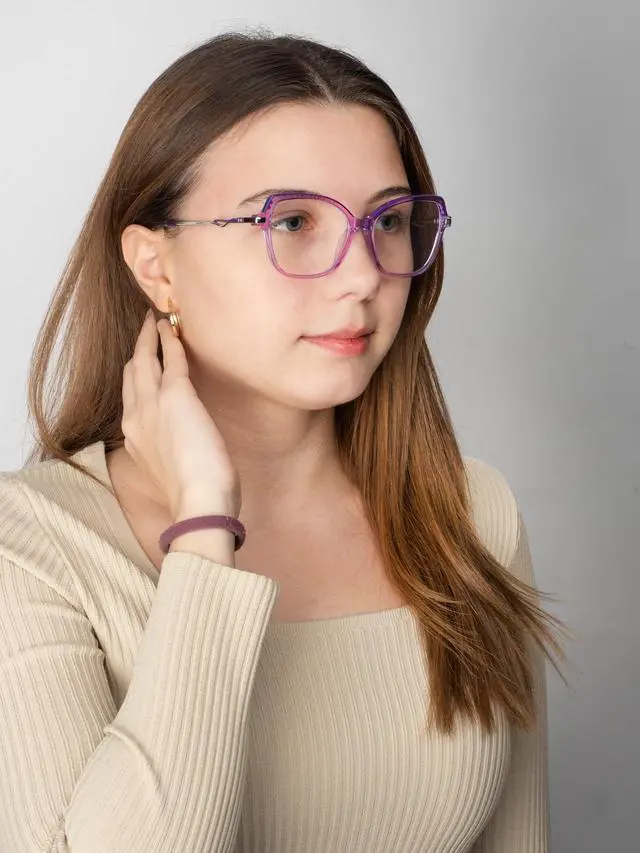Alt view image 3 of 5 - KMA Blue Light Blocking Glasses for Women - Stylish Reading Glasses, Anti-Glare and UV Protection, Blue Light Glasses for Digital Screens,Computer Glasses,Women's Desig (Light purple /
