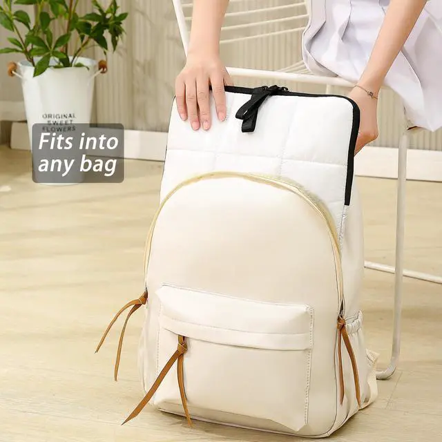 Alt view image 3 of 5 - Linpr Puffy Laptop Sleeve 14 Inch White, Waterproof Carrying Case Bag for Women, Fluffy Computer 14 HP Case, Compatible with MacBook Pro 14 Inch, MacBook Air M2 M1, Asus/Dell XPS/Lenovo in Cover