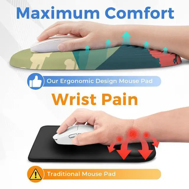 Alt view image 2 of 5 - ORIENWEEDA Ergonomic Mouse Pad with Wrist Support, Anime Comfortable Entire Memory Foam, Wrist Pain Relief and Anti-Slip PU Base, Mousepad for Various Computers, Laptop PC (12x8x1.2inch, Fujisan)