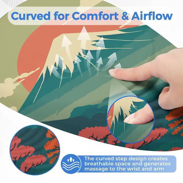 Alt view image 5 of 5 - ORIENWEEDA Ergonomic Mouse Pad with Wrist Support, Anime Comfortable Entire Memory Foam, Wrist Pain Relief and Anti-Slip PU Base, Mousepad for Various Computers, Laptop PC (12x8x1.2inch, Fujisan)