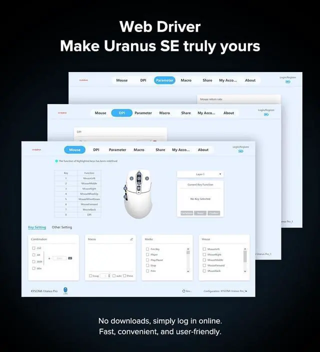 Alt view image 3 of 5 - KYSONA Wireless Gaming Mouse, 24000 DPI, 1K Polling Rate, Tri-Mode 2.4GHz/USB-C/Bluetooth Ergonomic Mouse, Web-Driven, 120 Hours Battery Life, Rechargeable Gaming Mice for PC/Mac/Tablet/Xbox, Black