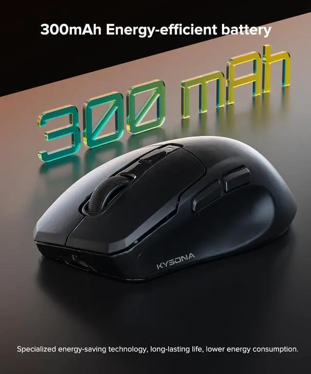Alt view image 5 of 5 - KYSONA Wireless Gaming Mouse, 24000 DPI, 1K Polling Rate, Tri-Mode 2.4GHz/USB-C/Bluetooth Ergonomic Mouse, Web-Driven, 120 Hours Battery Life, Rechargeable Gaming Mice for PC/Mac/Tablet/Xbox, Black