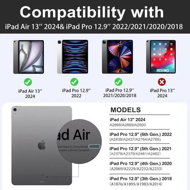 Alt view image 2 of 5 - Lokigo for iPad Air 13 Inch Case 2024 M2/ iPad Pro 12.9 Case (6th/5th/4th/3th Gen 2022/2021/2020/2018) with Pencil Holder, Support Touch ID and Auto Wake/Sleep (Blue Turtle)