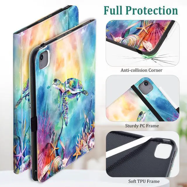 Alt view image 3 of 5 - Lokigo for iPad Air 13 Inch Case 2024 M2/ iPad Pro 12.9 Case (6th/5th/4th/3th Gen 2022/2021/2020/2018) with Pencil Holder, Support Touch ID and Auto Wake/Sleep (Blue Turtle)