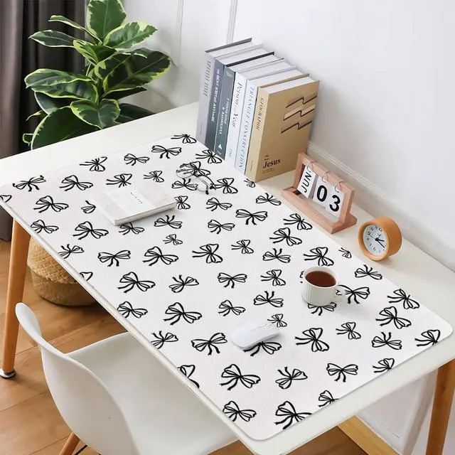 Alt view image 2 of 5 - BlHMCASE Cute Black Bow White Extended Gaming Keyboard Mouse Pad, Non-Slip Leather Home Office Desk Mat Protector, Laptop Desk Pad Writing Pad