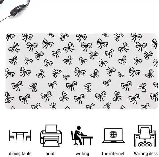 Alt view image 4 of 5 - BlHMCASE Cute Black Bow White Extended Gaming Keyboard Mouse Pad, Non-Slip Leather Home Office Desk Mat Protector, Laptop Desk Pad Writing Pad