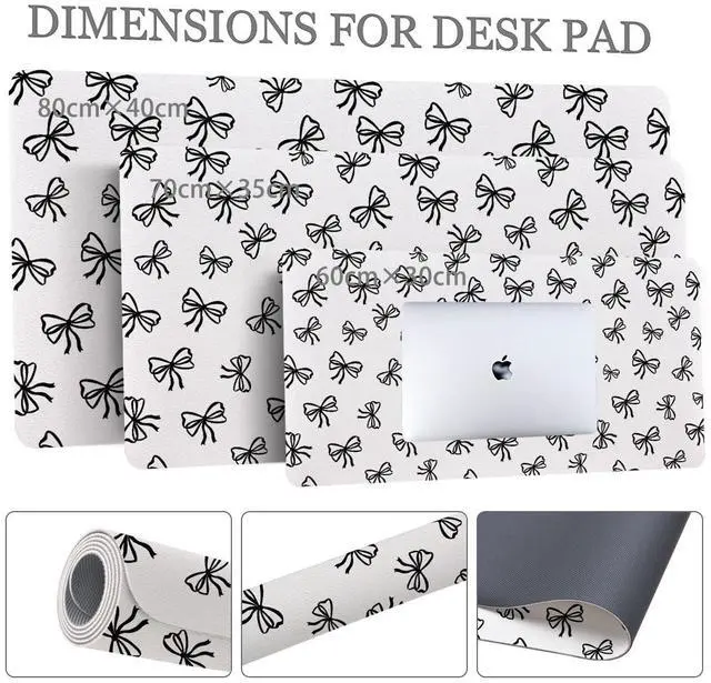 Alt view image 3 of 5 - BlHMCASE Cute Black Bow White Extended Gaming Keyboard Mouse Pad, Non-Slip Leather Home Office Desk Mat Protector, Laptop Desk Pad Writing Pad