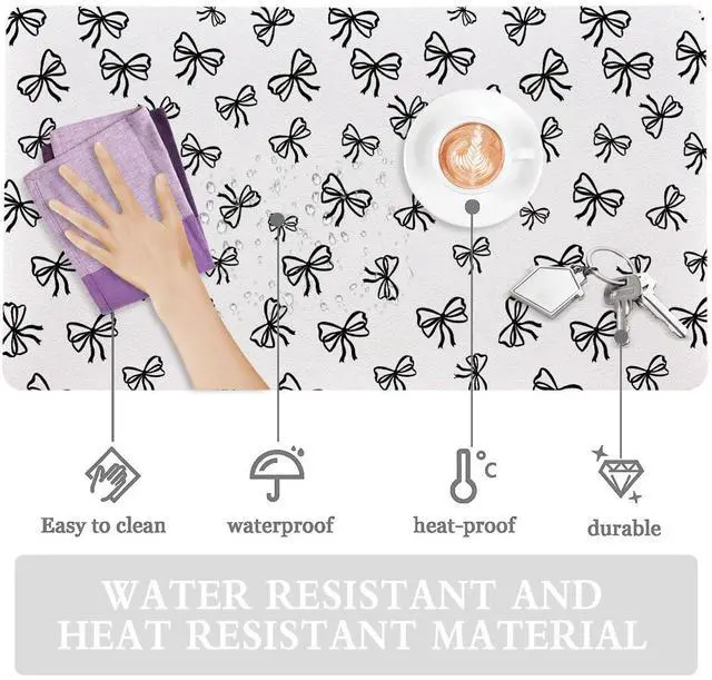 Alt view image 5 of 5 - BlHMCASE Cute Black Bow White Extended Gaming Keyboard Mouse Pad, Non-Slip Leather Home Office Desk Mat Protector, Laptop Desk Pad Writing Pad