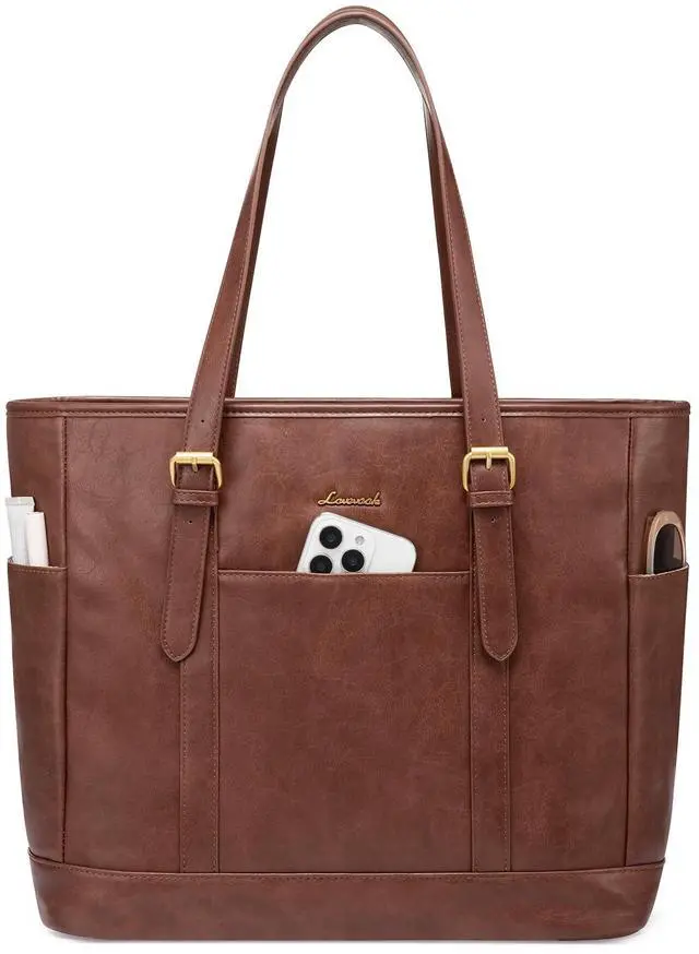 Main image of LOVEVOOK Laptop Tote Bag for Women,Vintage Leather Work Tote Bag for Women, 15.6 Inch Computer Briefcase Bag,Waterproof Teacher Business Office