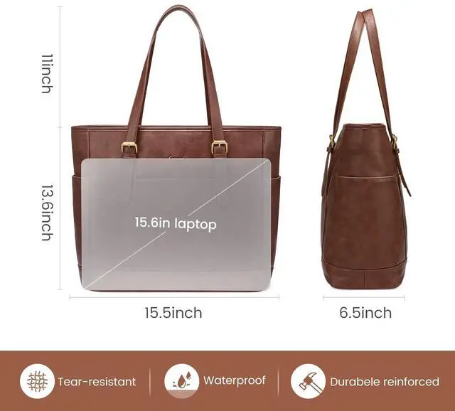 Alt view image 5 of 5 - LOVEVOOK Laptop Tote Bag for Women,Vintage Leather Work Tote Bag for Women, 15.6 Inch Computer Briefcase Bag,Waterproof Teacher Business Office