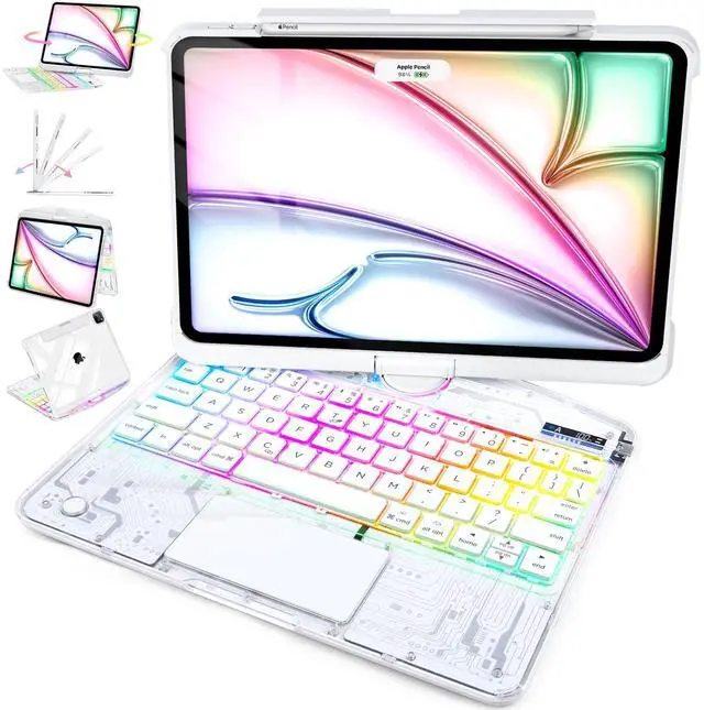 Main image of Lecsas Keyboard Case for iPad 9th 10.2 inch, 360° Rotating Multi-Touch Trackpad, 7-Color Backlit Keyboard, Compatible with iPad 9th(10.2inch,2021) iPad Air,Arctic Core X