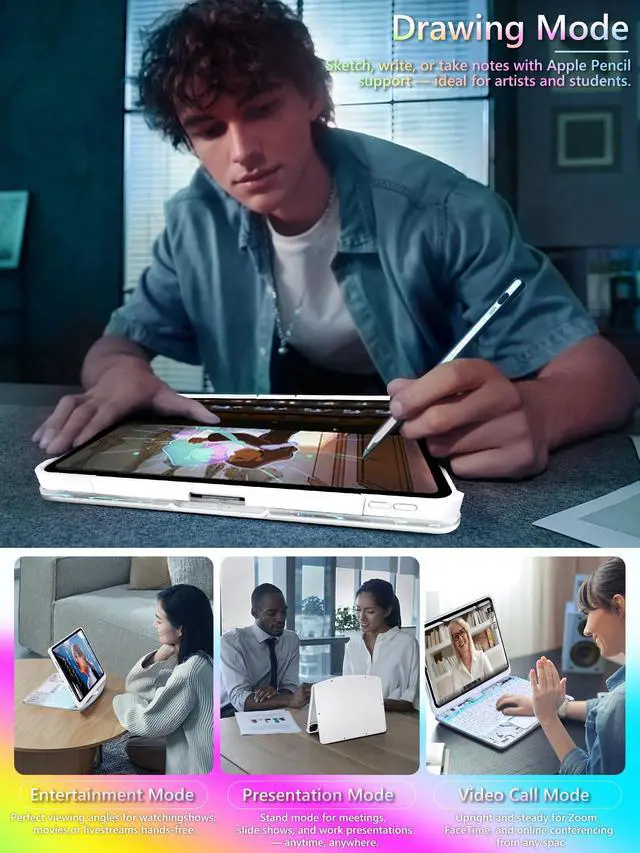 Alt view image 5 of 5 - Lecsas Keyboard Case for iPad 9th 10.2 inch, 360° Rotating Multi-Touch Trackpad, 7-Color Backlit Keyboard, Compatible with iPad 9th(10.2inch,2021) iPad Air,Arctic Core X