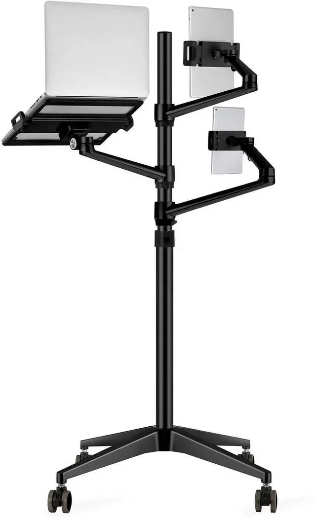 Alt view image 4 of 5 - MagicHold Triple arm Height Adjustable Stand Mount with Rolling Wheel for Laptop(11-17 inch) and Compatible with ipad iPad pro 12.9 inch/Tablet/Ereader (Black)