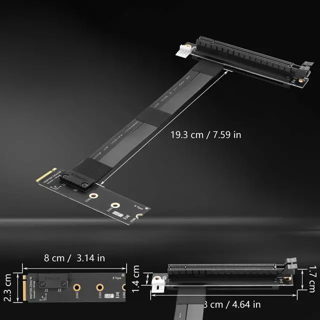Alt view image 3 of 5 - CERRXIAN M.2 NGFF to PCI-e 16x Graphics Riser Card,90 Degree Right M.2 NGFF Key to PCI-Express 16X Extension Cable