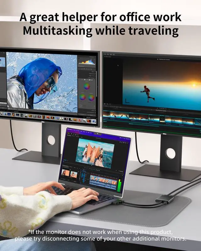 Alt view image 2 of 5 - DisplayPort Splitter 1 in 2 Out - 4K@60Hz DisplayPort to Dual displayPort Adapter, Display Port MST Hub for Dual Monitors, DP 1.4 Splitter for Desktop, Laptop,Extend Display