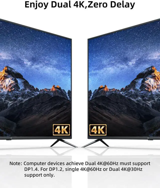 Alt view image 4 of 5 - DisplayPort Splitter 1 in 2 Out - 4K@60Hz DisplayPort to Dual displayPort Adapter, Display Port MST Hub for Dual Monitors, DP 1.4 Splitter for Desktop, Laptop,Extend Display