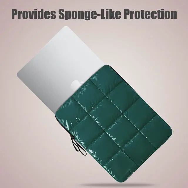 Alt view image 2 of 5 - Linpr Puffy Laptop Sleeve 13 Inch DarkGreen, Waterproof Carrying Case Bag for Women, Fluffy Computer iPad Pro12.9 Case, Compatible with MacBook Pro 12, MacBook Air M2 M1, Asus/Dell XPS/Lenovo in Cover