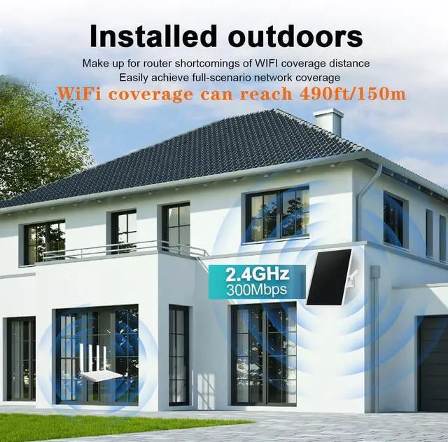 Alt view image 5 of 5 - Outdoor Dual Band WiFi Signal Extender/Amplifier, Suitable for 2.4GHz routers, WiFi repeaters, 300Mbps, Coverage Radius up to 490 feet/150m, 15W/5V Solar Panel, IP65 Waterproof, 20000mAh Battery