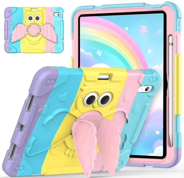 Main image of MARIWIVI Kids Friendly Case for iPad (A16) 11th Generation 11 inch 2025/ iPad 10th Generation 10.9 inch 2022 with Pencil Holder/Rotating Stand for iPad 11th/10th Gen Kids Girl Boy(Colourful+LightPink)