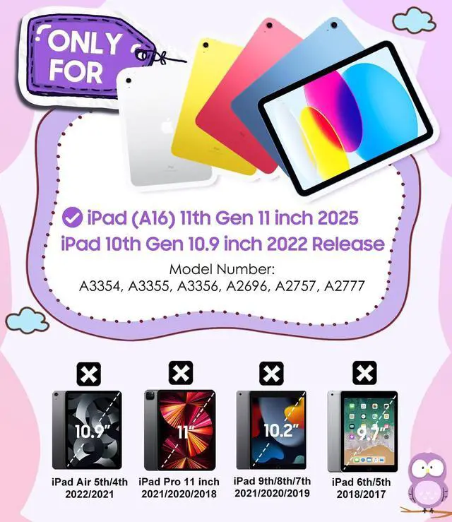 Alt view image 2 of 5 - MARIWIVI Kids Friendly Case for iPad (A16) 11th Generation 11 inch 2025/ iPad 10th Generation 10.9 inch 2022 with Pencil Holder/Rotating Stand for iPad 11th/10th Gen Kids Girl Boy(Colourful+LightPink)