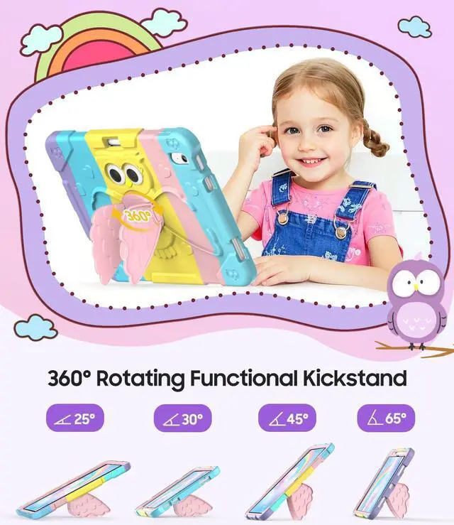 Alt view image 3 of 5 - MARIWIVI Kids Friendly Case for iPad (A16) 11th Generation 11 inch 2025/ iPad 10th Generation 10.9 inch 2022 with Pencil Holder/Rotating Stand for iPad 11th/10th Gen Kids Girl Boy(Colourful+LightPink)