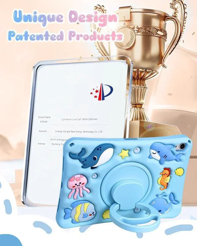 Alt view image 5 of 5 - LISEVO for iPad 10th Generation Case 10.9 Inch 2022, for iPad A16 Case 11th Generation - Girls Boys Cute Kawaii Girly Cover 3D Cartoon Ocean Design with Rotating Stand & Strap Silicone Blue Cases