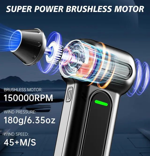 Alt view image 2 of 5 - Compressed Air Duster,150000RPM Mini Rechargeable Electric Air Blower with Brushless Motor and LED Light,4-Gear Adjustable,Replace Air Cans,Super Power Cordless Dust Cleaner for Keyboard, PC, Car