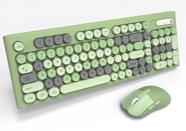 Main image of Wireless Keyboard Mouse Combo, Full Size Colorful Round Keycaps Bluetooth Keyboard with Numeric Keypad, Silent 2.4GHz Mouse, Typewriter Computer Keyboard and Mouse Set for Laptop, PC, Windows (Green)