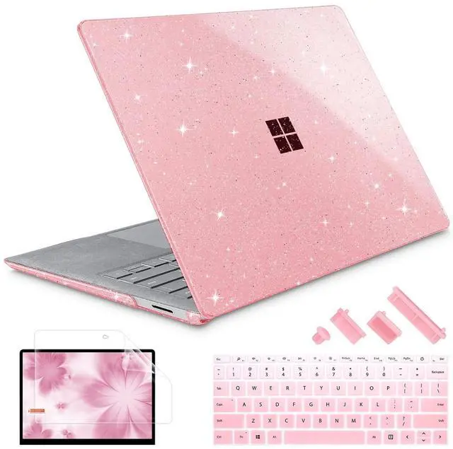 Main image of May Chen Case for 13.5" Microsoft Surface Laptop 3/4/5 with Alcantara Palm Rest Model 1867 1958 1950 (2019 2021 2022), Plastic Hard Shell Case with Keyboard Cover + Screen Protector, Pink Glitter