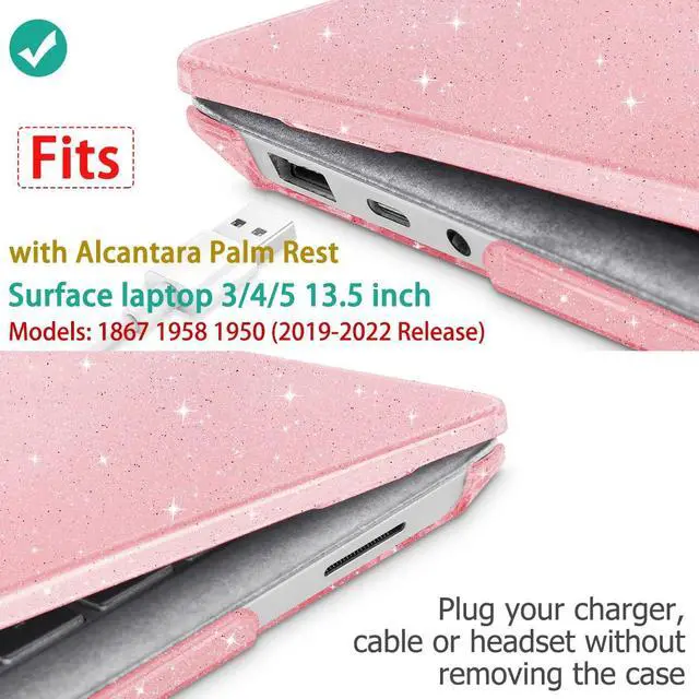Alt view image 3 of 5 - May Chen Case for 13.5" Microsoft Surface Laptop 3/4/5 with Alcantara Palm Rest Model 1867 1958 1950 (2019 2021 2022), Plastic Hard Shell Case with Keyboard Cover + Screen Protector, Pink Glitter