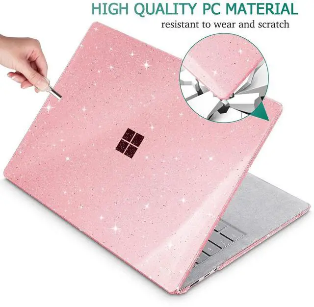 Alt view image 5 of 5 - May Chen Case for 13.5" Microsoft Surface Laptop 3/4/5 with Alcantara Palm Rest Model 1867 1958 1950 (2019 2021 2022), Plastic Hard Shell Case with Keyboard Cover + Screen Protector, Pink Glitter
